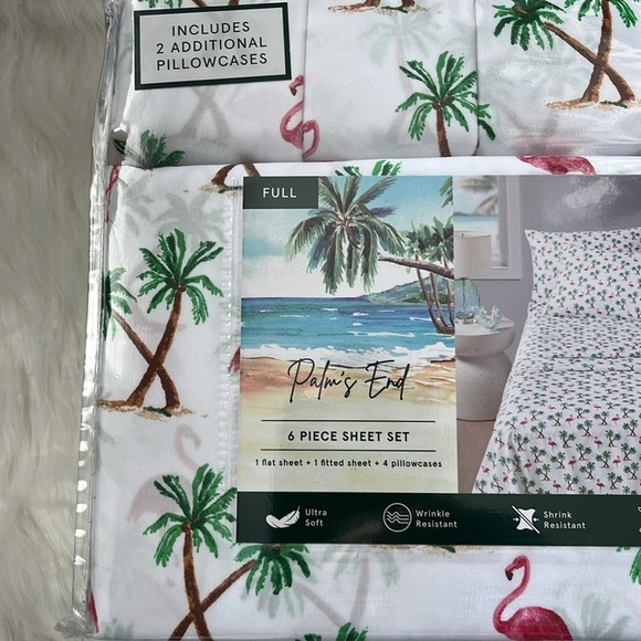 🆕 PALM TREE and FLAMINGO 6 Piece FULL Sheet Set - Picture 2 of 5